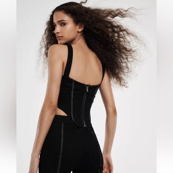 Zara Black Denim Corset Cotton Blend Size Small - Picture 2 of 10